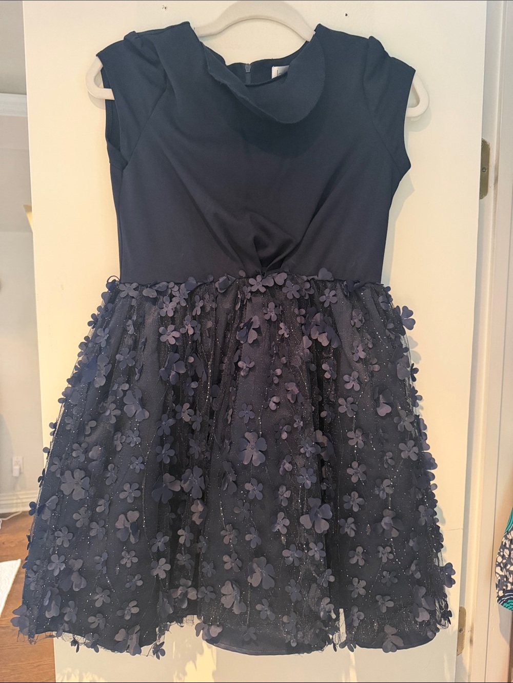 Blush Navy Floral Appliqué Tulle Party Dress